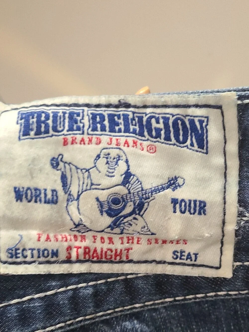 True Religion Men's Size 42 Indigo Straight-Leg Jeans with Contrast Stitching